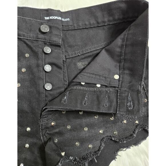 The Kooples Black Studded Fray Hem Button Fly Denim Shorts Women's 2 - Picture 6 of 10